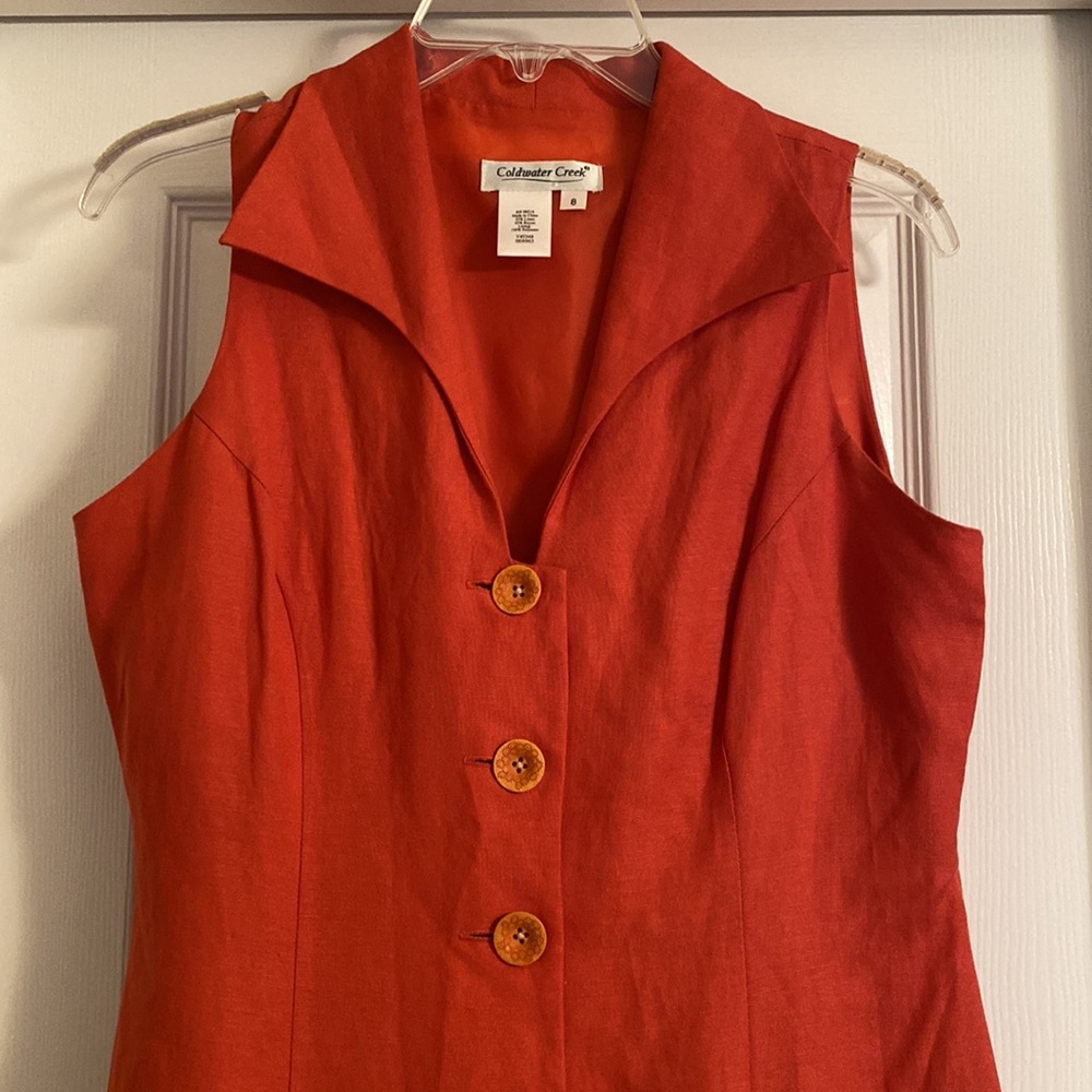 Beautiful Size 8 Coldwater Creek Burnt Orange Collared Button Down Linen Dress
